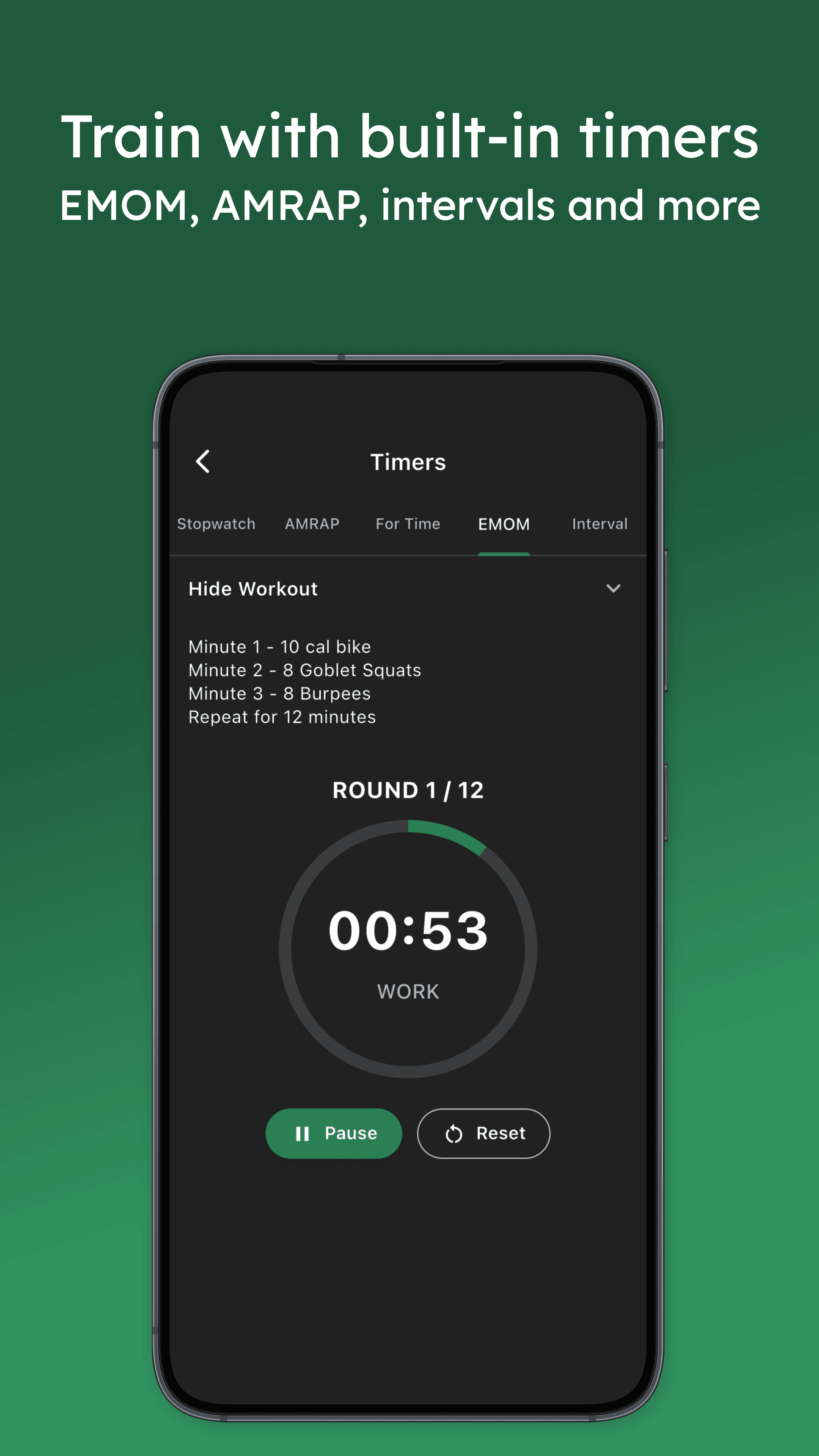 Kōdō app showing an EMOM workout timer